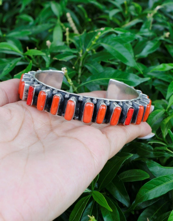 Tibetan Cuff, Natural Coral Bracelet, Silver, Handcrafted, Ethnic Jewelry