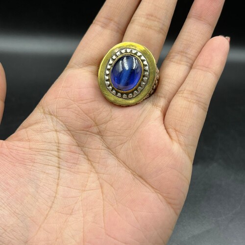 Old shops Ancient Bactrian Blue Quartz Signet Solid Silver Handmade Ring
