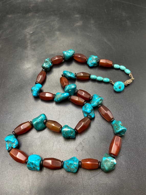 Beautiful Old Red agate necklace with natural blu… - image 6