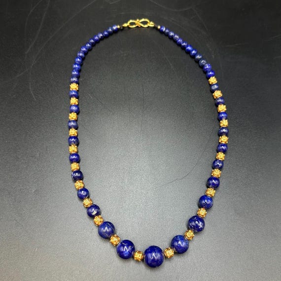 Afghan Lapis Lazuli Necklace, Gold Plated Beads - Etsy
