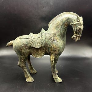 Museum Quality Vintage Intaglio bronze horse sculpture with original green patina