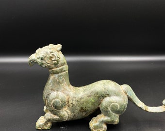 中国のアンティークブロンズ獣像、彫刻された鳥の頭 - Etsy 日本