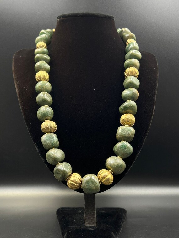 Beautiful Old Natural Jade Ball Necklace With Gol… - image 4