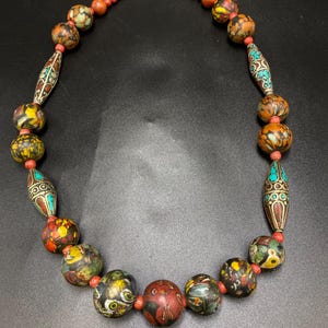 Old Venetian trade beads with Tibetan beads  late 1800’s old African trade beads skunk beads African glass beads glass trade beads Venetian