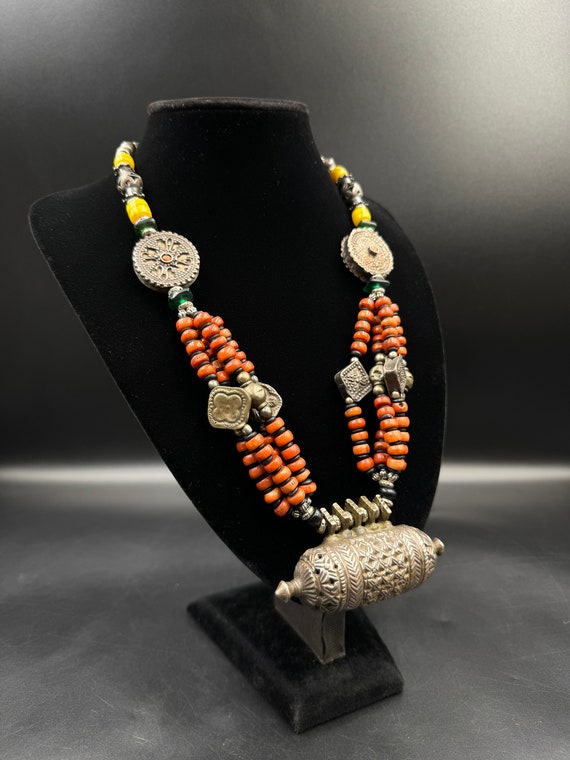 Antique Silver Bawsani filigree coral beads Neckl… - image 2