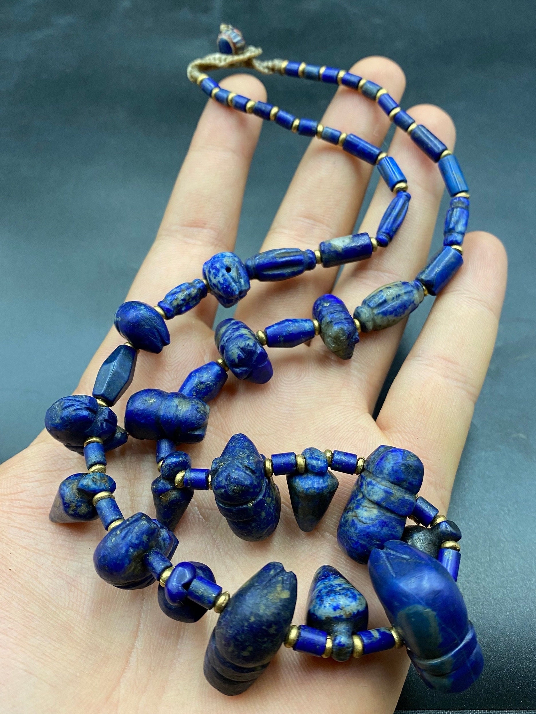 Old Rare PRIMITIVE PYU Culture Carved Lapis Lazuli ELEPHANT Beads