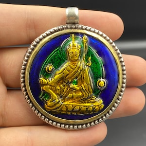 Old Rare Tibetan Silver With Enamel tibetan god pendent very Beautiful hand made with all the Tibetan symbols