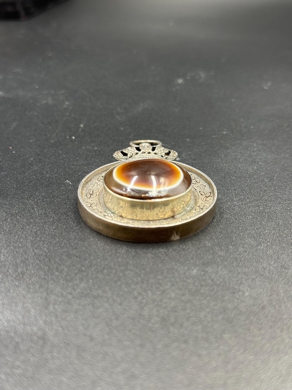 Old Victorian Solid Silver Agate Eye Bead Pendant… - image 7