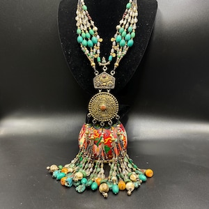Antique Tibetan Turquoise Coral Berber Necklace From tibet,Berber Silver copper brass  Necklace,shell Jewelry Ethnic jewelry