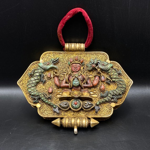 Rare!!! Tibetan brass  inlay turquoise and coral … - image 1