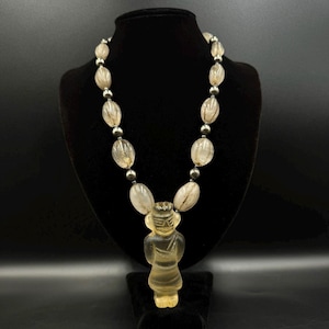 Acient China crystal necklace with silver plated beads old rock crystal ancient necklace old China antique art pendent