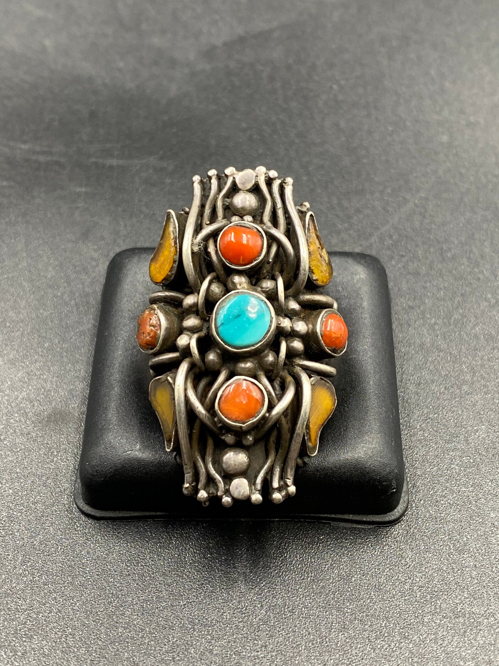 Very Unique Rare Old Tibetan Silver Ring With Mix Natural Etsy