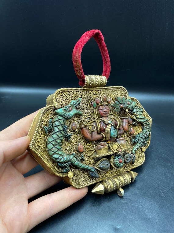 Rare!!! Tibetan brass  inlay turquoise and coral … - image 6