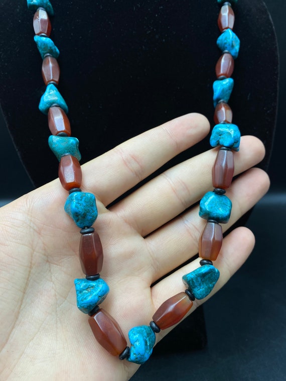 Beautiful Old Red agate necklace with natural blu… - image 7