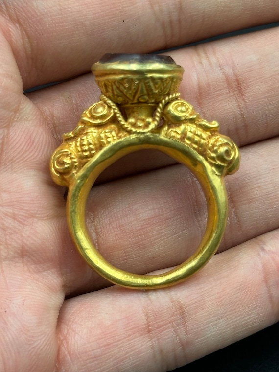 Gold 18k Rare indo-Greek ancient piece carnelian … - image 6
