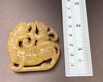 翡翠 獅子と龍の彫刻 pendant 翡翠彫刻の獅子龍の中国人男性ペンダント - Etsy 日本