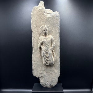 A gray schist relief of standing bodhisattva buddha Ancient Gandhara Buddha 2nd century AD stone Afghanitan ancient gandhara releif