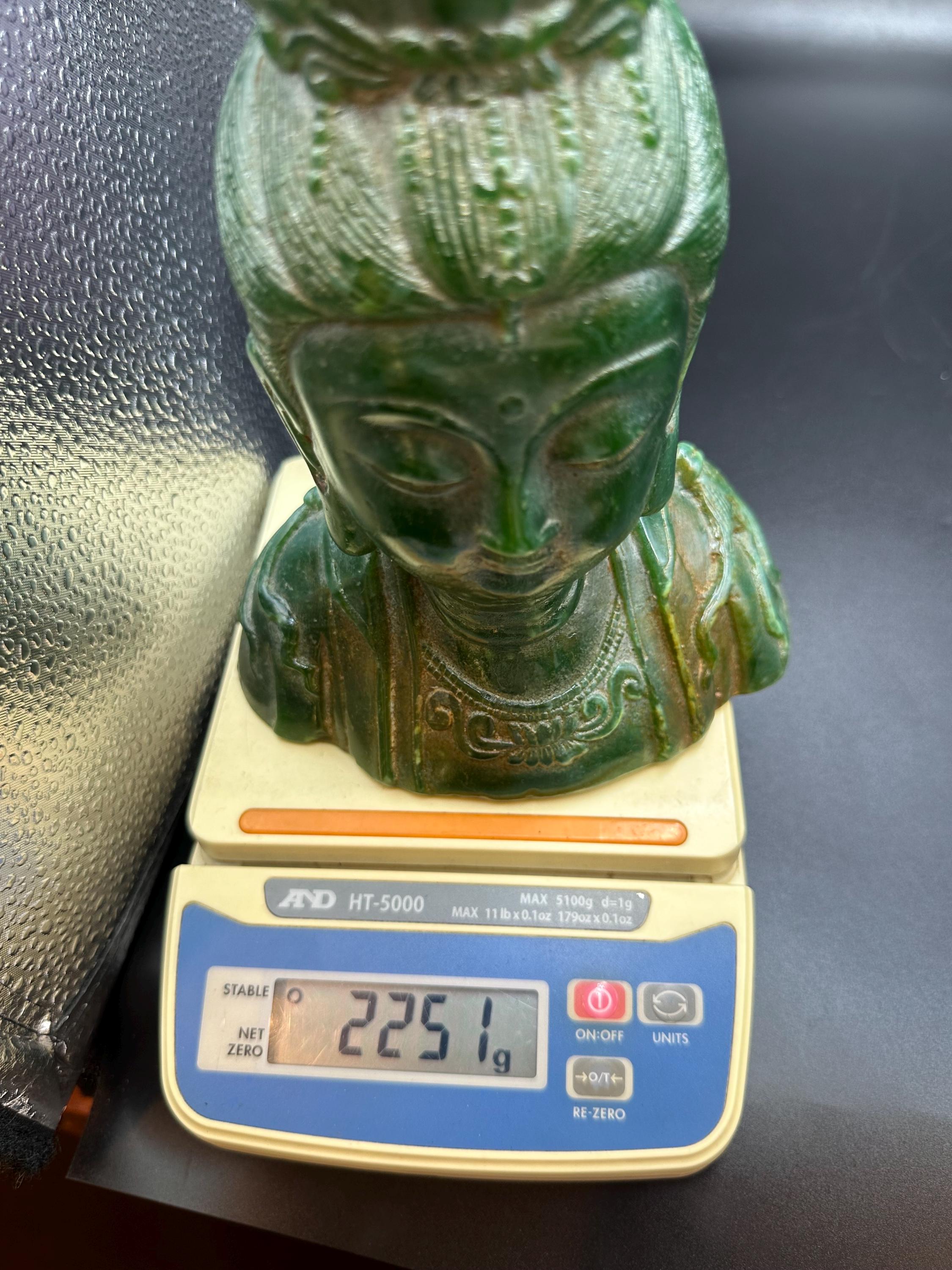 古い中国の緑の翡翠の彫刻中国の観音菩薩の頭像古代中国の彫刻 古い中国の緑の翡翠の彫刻中国の観音菩薩の頭像古代中国の彫刻