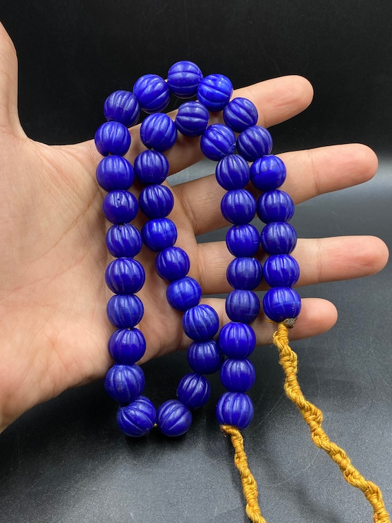 Beautiful Dark Blue Old Pumpkin Shape Glass Beads 