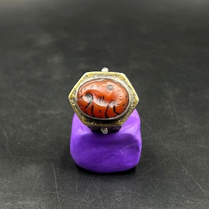 Very Beautiful Old Afghani Silver Ring With Red Carnelian Ring Size 9.5 US