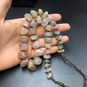 Ancient old amitis stone  Beads RARE Irregular  Shape Natural amitis Necklace with brass beads