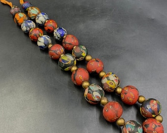 very old unique ancient chevron African trade beads necklace