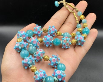 Antique Venetian Murano Glass Necklace - Aqua Beaded Jewelry