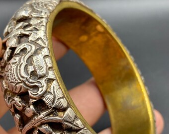 Tibetan Bangle, Symbols Bracelet, Brass With Sterling Silver
