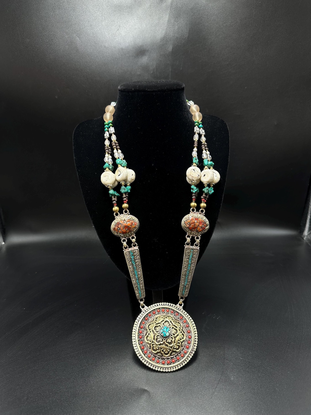 Vintage Tibetan Turquoise Coral Inlaid Necklace - Etsy Australia