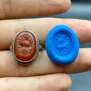 Very Beautiful Carved Antelope On Carnelian Handmade Silver Ring