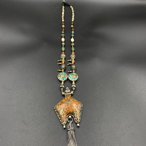 Unique Tibetan Silver metal  With Mix Stone Necklace, Coral Pendant