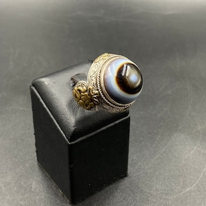 Tibetan Eye Beads Silver Ring With Himalayan Suleimani Aqeeq Agate Ring Size 10.5 US