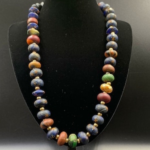 Unique old African glass beads wonderful color beads necklace with brass beads
