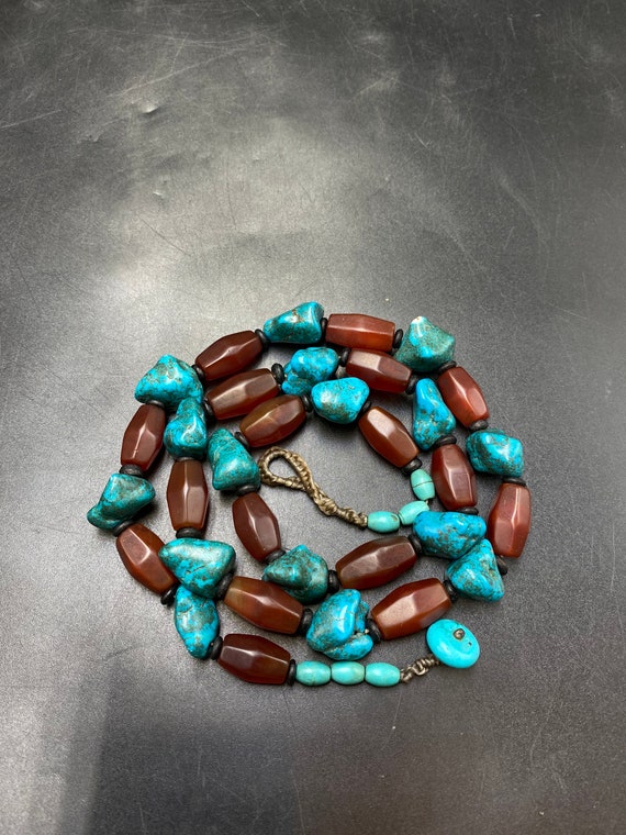 Beautiful Old Red agate necklace with natural blu… - image 4