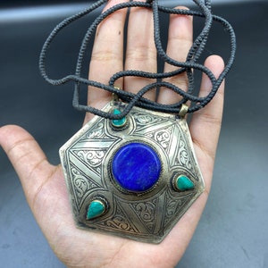 Old Tradition Afghani Handmade Pendant With Beautiful Lapis Lazuli And Turquoise