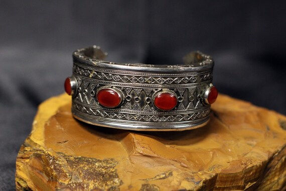 Vintage Bukhara Tribe Uzbekistan Silver Cuff Bracelet Handmade
