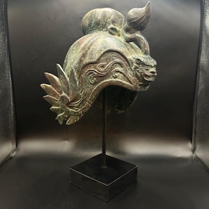 Beautiful ancient Old Chinese Bronze Ware Dynasty Palace Lion Beast Head Helmet Casqueold bronze art decoration home antique bronze 6 kg