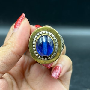 Old Ancient Bactrian Blue Quartz Signet Solid Silver Handmade Ring