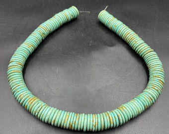 Natural Tibetan Green Turquoise Beads, Handmade Heishi Tyre Shape