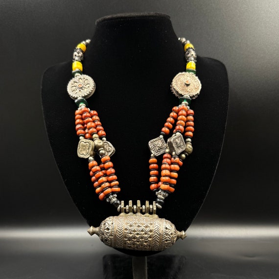 Antique Silver Bawsani filigree coral beads Neckl… - image 1