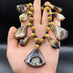 Old Ancient Yemani Suleimani Aqeeq Agate Stone Unique Shape Rare Suleimani Necklace