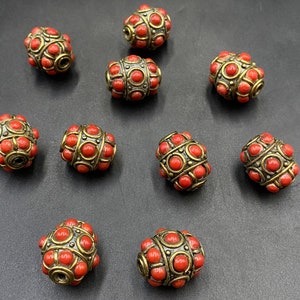 Beautiful Vintage Tibetan Handmade Brass Beads 10 Pieces Bamboo Coral Beads