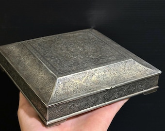 Antique Mughal Solid Silver Box From Rajasthan India 19th century Decorative box  handmade a Home Decor gift item