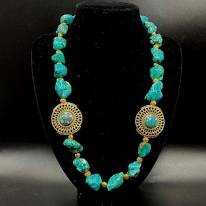 Excellent Beautiful blue turquoise Beaded Necklace Irregular Shape Beads with Tibetan copper bead Tibetan jewelry