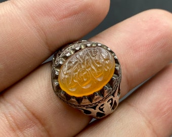 Wonderful Old Ancient Afghani Islamic Writing On Agate Silver Ring, Statement Ring 8.5 US