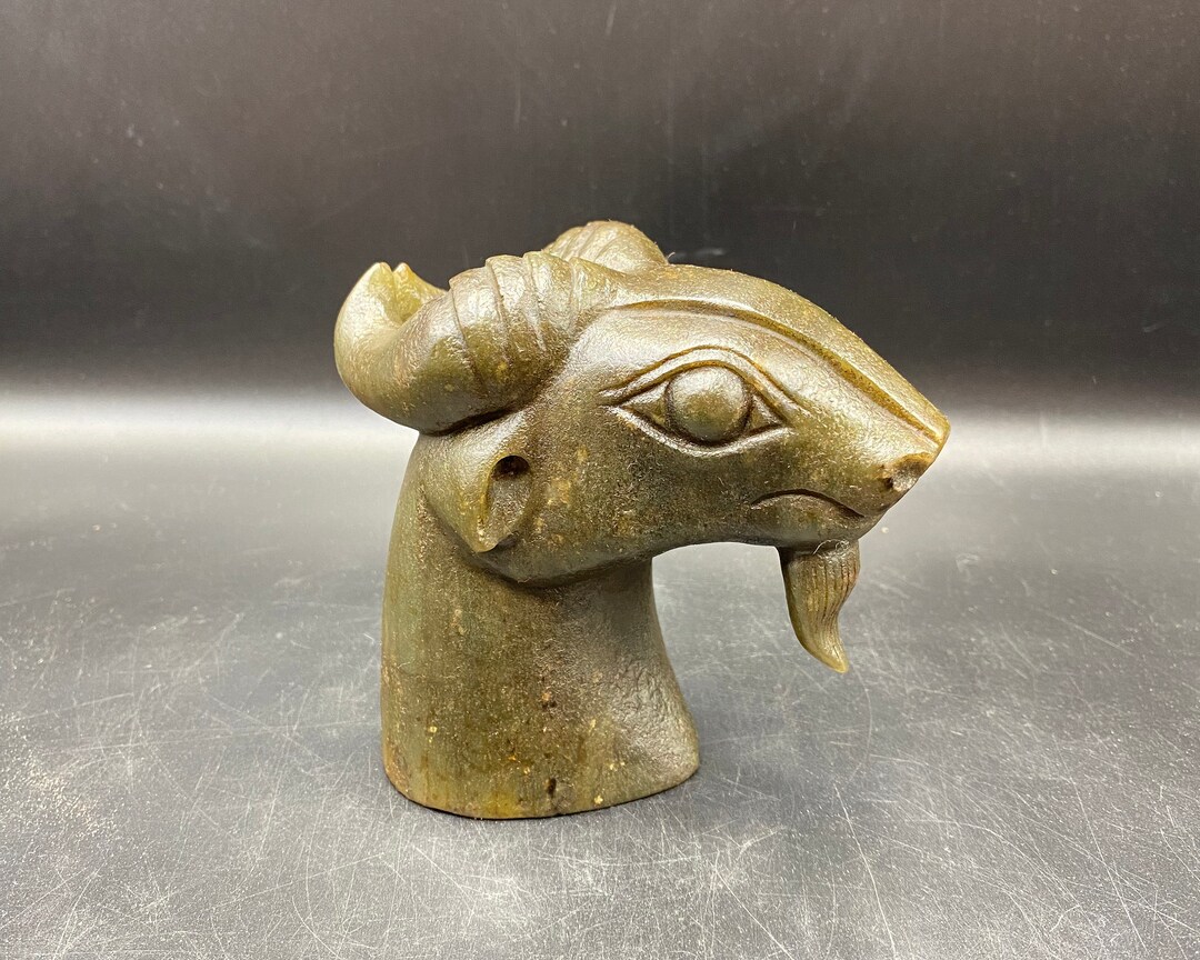 Very Beautiful Old Mongolian Ram Head Natural Green Jade Carved Ram ...