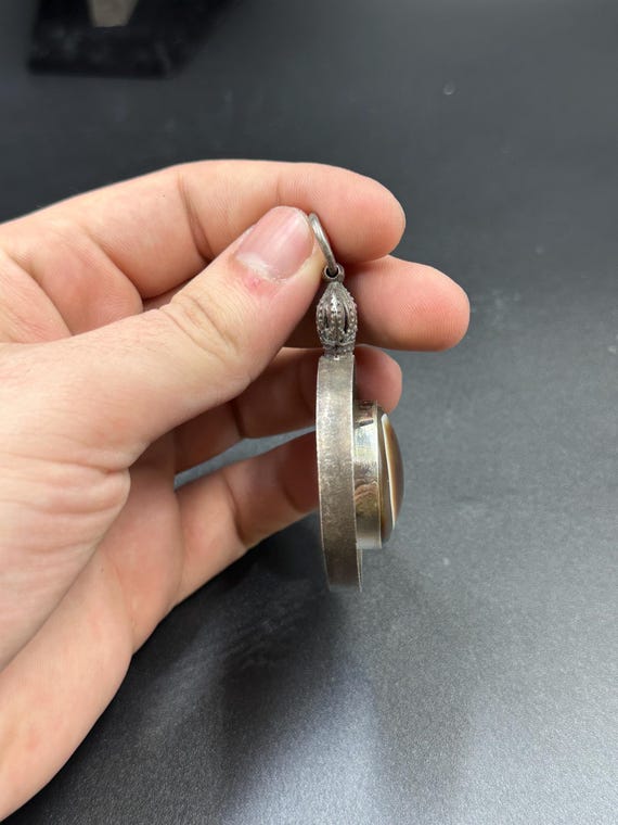 Old Victorian Solid Silver Agate Eye Bead Pendant… - image 8