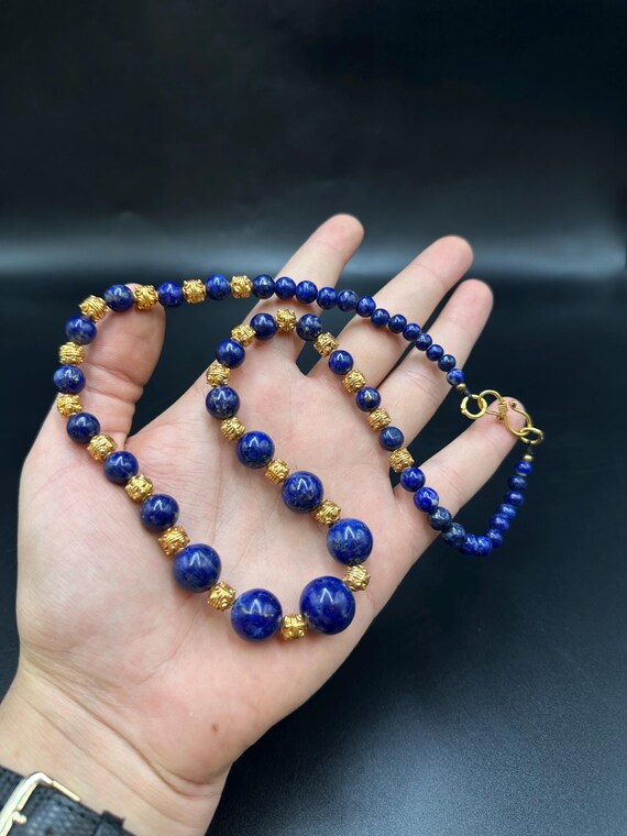 Afghan Lapis Lazuli Necklace, Gold Plated Beads - Etsy