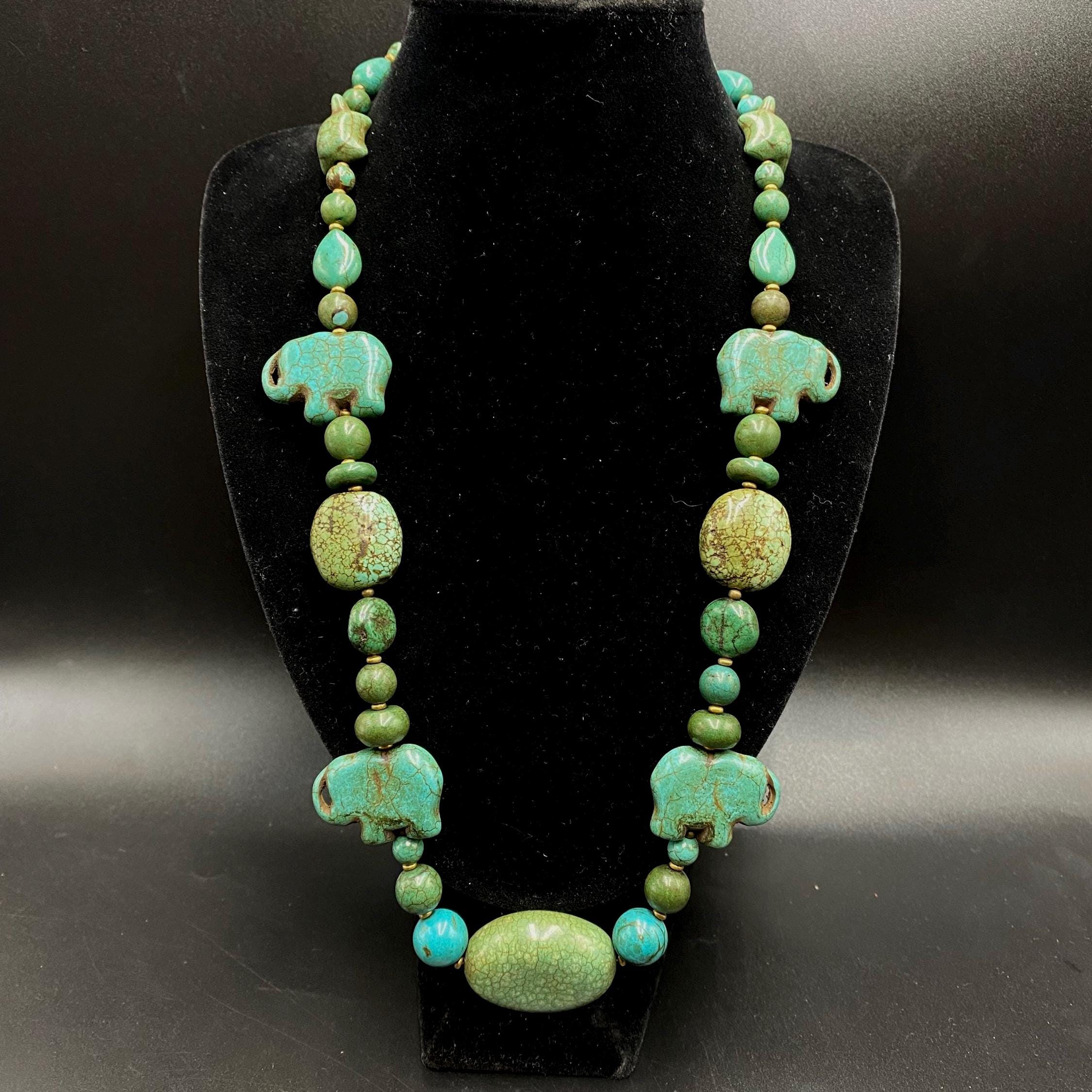 Beautiful Handmade Old Tibetan Turquoise with elephant shape turquoise pendent Beads With Turquoise, Stone Necklace Pyu style