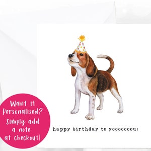 Dog Birthday Card, Floral Birthday card, Card for her Personalised Birthday Card, Women's Birthday Card, Beagle, Hunting, Dog, Cards for Him